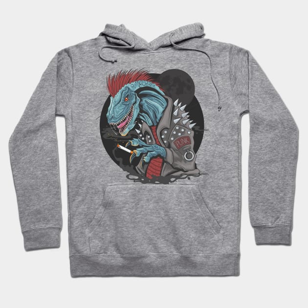 dinosaur punk raptor Hoodie by Mako Design 